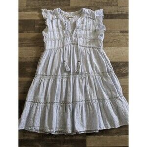 Boho Cotton Beach Flowy Summer Dress V-Neck Plunge Crochet Accent Butterfly Sz M